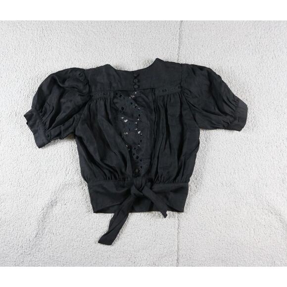 ba&sh Top Xs Black Bacary Eyelet Cutout Tie Back Blouse - Picture 4 of 8